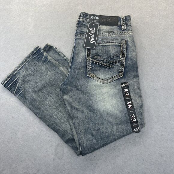 True Luck Jeans Mens Denim Bootcut Straight Fit Size 34x30 Big Stitch NEW TAGS - Picture 1 of 16